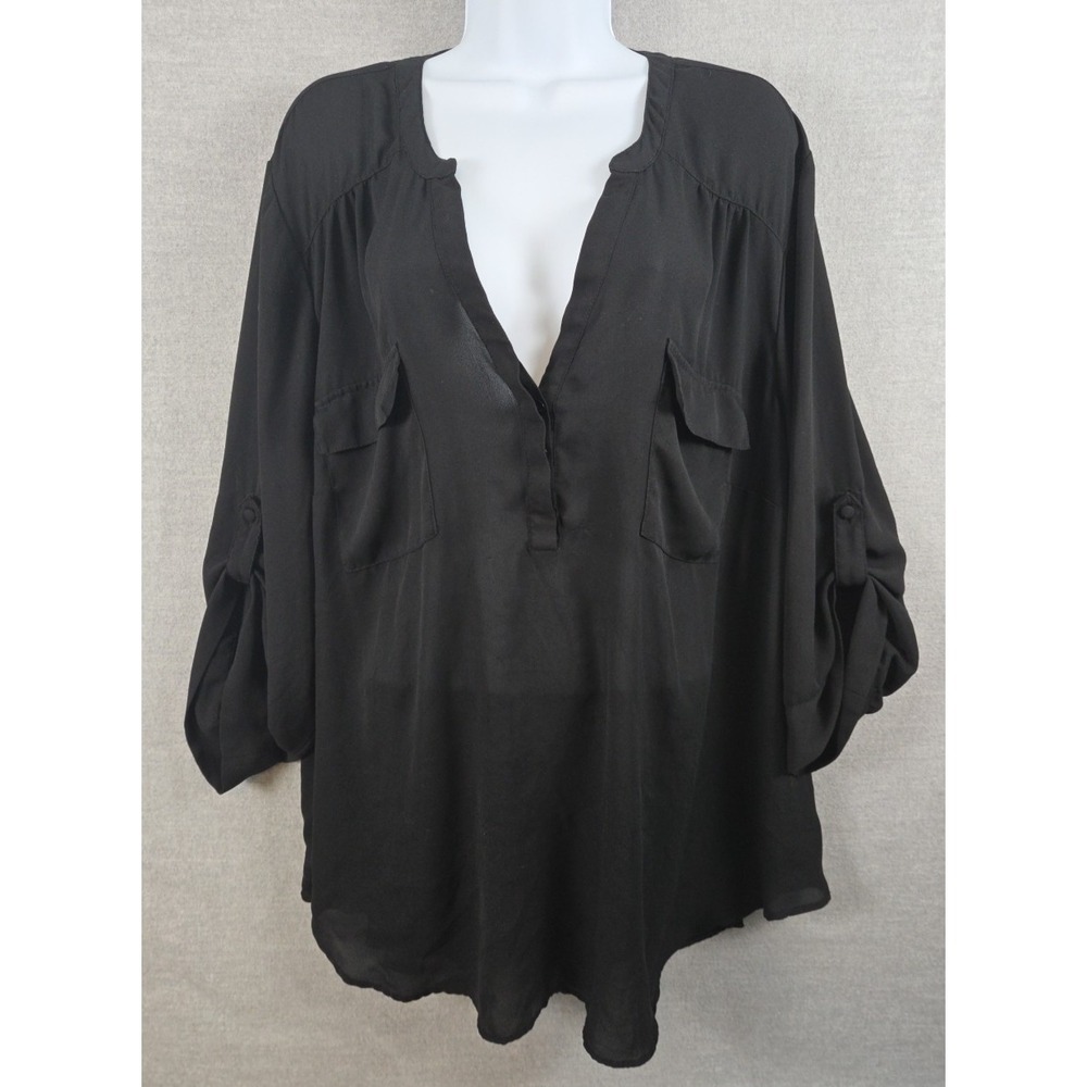 Torrid 4 Harper Georgette Pullover 3/4 Sleeve Blouse Black Sheer Vamp Whimsigoth